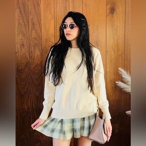 Lush 90s Style Pleated Green / Cream Plaid Skirt